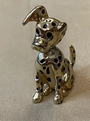 Vintage Dalmation Dog Goggie Brooch Black Enamel Over Gold Tone Metal Pet Poppy • $9.95