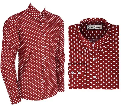 Men's Retro Polka Dot Long Sleeve Shirt 70s  Casual Party Fancy Dress Shirt Top • $18.64