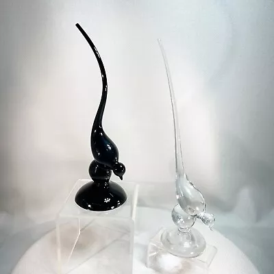 Vintage Viking Glass Ebony Black 9.25” & Clear 11” Epic Long Tail Bird READ • $249.99