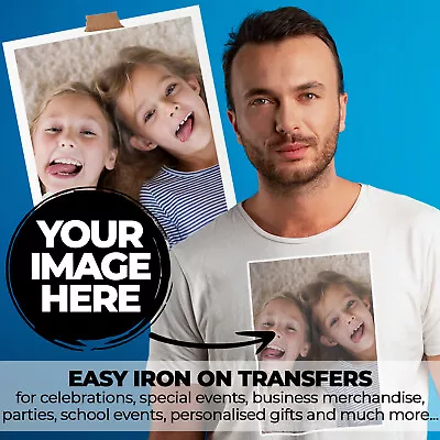 Personalised Iron On T-Shirt Transfer - Your Image Printed For Fathers Day • £2.90