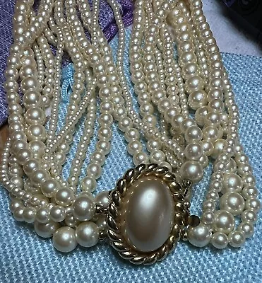 Carolee Multi Strand Faux Pearl Necklace Vtg Choker 16” • $19.32