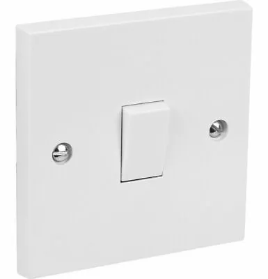 Light Switch 2 Way Single Gang 1 Gang 1G 10AX White Plastic With Fixing Screws • £2.79