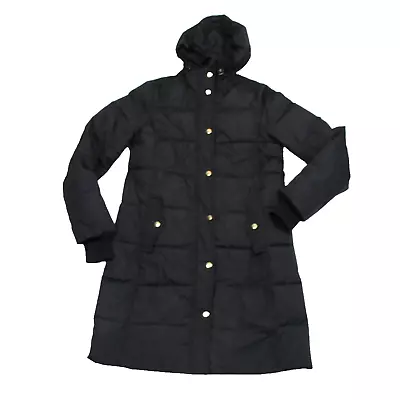 J. Crew Mercantile Puffer Coat Long Black Full Zip Pockets Hood Womens Small • $18
