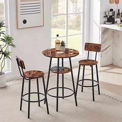 3 Piece Round Bar Table Set Counter Height Dining Kitchen 2 Stool With Backrest • $121.99