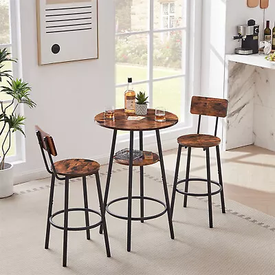 Round Bar Stool Set With Shelves Stool With Backrest Rustic Brown High-quality • $123.20
