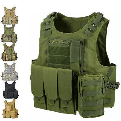 Military Army MOLLE Vest Tactical Plate Carrier Hunting Vest With Mag Pouches US • $43.99