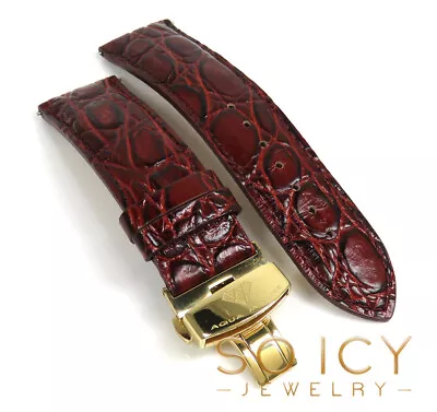 Aqua Master Men's 24mm Burgundy Alligator Leather Gold Buckle Watch Band • $49