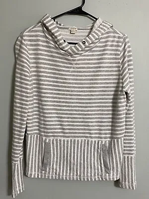 J.Crew Women’s Medium Striped Gray White Hoodie Pullover Sweatshirt Front Pocket • $15