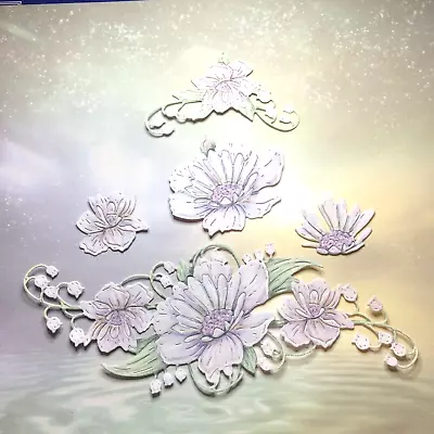 COSMOS.LILY OF THE VALLEY.Die Cuts .card Topper..carnation Crafts Lilac X 3 Sets • £2.95