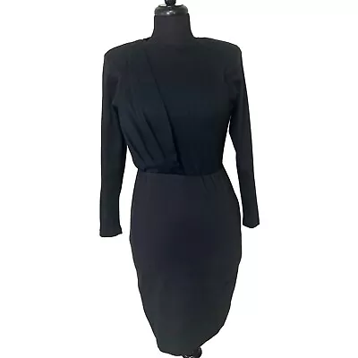 Vintage All That Jazz Black Bodycon Dress Knee Length Cotton Women's Size Small • $17