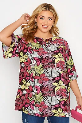 £13.99 • Buy Yours Curve Womens Plus Size Tropical Print Tie Neck T-Shirt