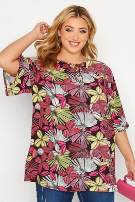 £13.99 • Buy Yours Curve Womens Plus Size Tropical Print Tie Neck T-Shirt
