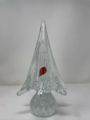 Vintage Clear  Murano Glass Christmas Tree 8.25” Control Bubbles Sticker Italy • $75