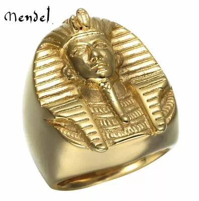 MENDEL Gold Plated Mens Egyptian Pharaoh Pyramid Ring Stainless Steel Size 8-15 • $11.98