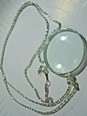 5X Magnifier Reading Magnifying Glass Lens Pendant Necklace 36'' Silver Plated#1 • $5.95