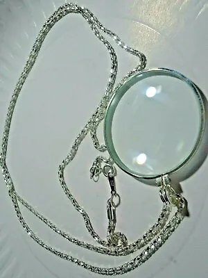 5X Magnifier Reading Magnifying Glass Lens Pendant Necklace 36'' Silver Plated#9 • $5.95