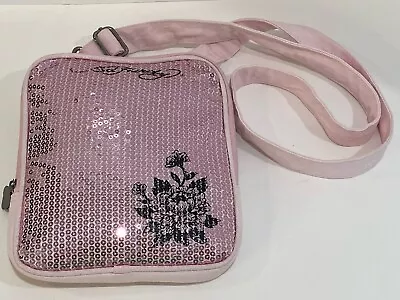 Ed Hardy Crossbody Bag Girl Pink Sequin  Rare Rectengel Shape Pocket For I Pod • $29