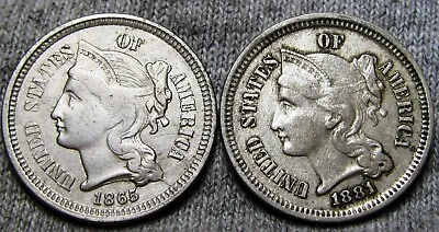 $80 • Buy 1865 1881 Copper Nickel Three Cent Piece 3cp  ---- Die CUD Or Cracks  ---- #H865