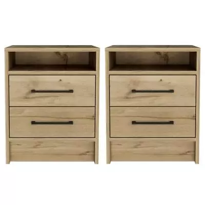 Home Square Eter Engineered Wood Nightstand In Light Oak - Set Of 2 • $153.24