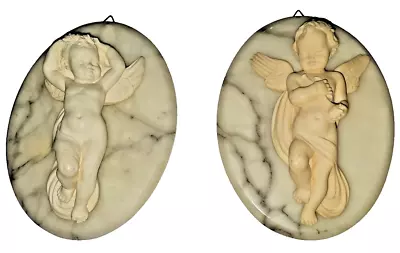 Handcarved Charming Marble Alabaster Onyx Stone Cherub Wall Hangings • $299.99