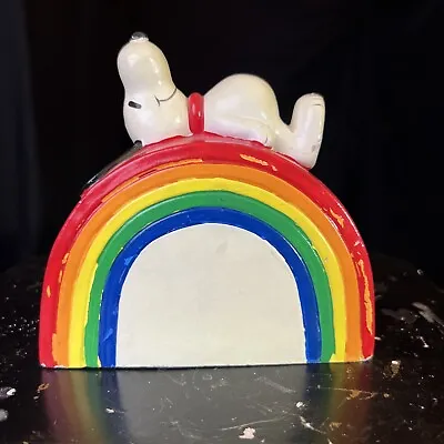 🌈 Vintage 1966 Peanuts Snoopy Rainbow Ceramic Coin Bank 1960s 🌈 • $11.95