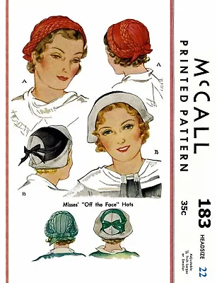 McCall #183 Unique Beret Hat Cap Fabric Sewing Pattern Chemo Alopecia 22  1930's • $5.49