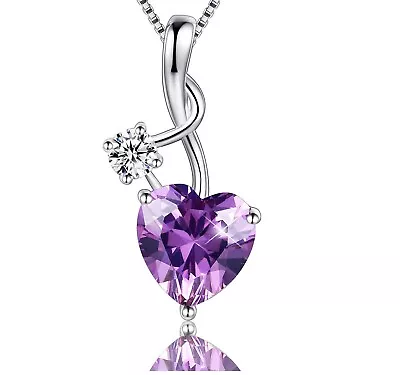 925 Sterling Silver Music Note Purple Crystal CZ Love Heart Pendant Necklace G10 • $9.98