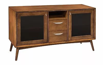 Amish Mid-Century Retro TV Stand Cabinet Solid Wood Glass Doors Drawers 54  • $2139