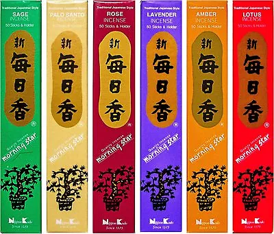 SET Of 6 Japanese Morning Star Incense Sage Palo Santo Rose Lavender Amber Lotus • $21.95