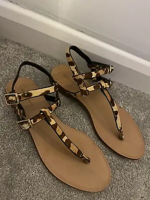 Zara Beige Sandals With Leopard Print Straps Size 37 • £7