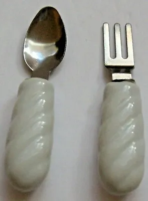 $2.95 • Buy Miniature Fork Spoon Set White Ceramic Handle 2.5  Long
