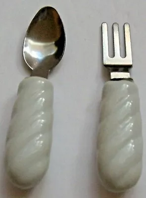 Miniature Fork Spoon Set White Ceramic Handle 2.5  Long • $2.95