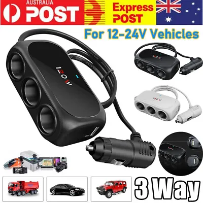 3 Way Multi Car Cigarette Lighter Socket Splitter Dual USB Charger/Power Adapter • $12.99