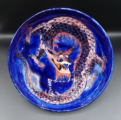 £349.99 • Buy Moorcroft Pottery Dragon Oriental Large Blue Fruit Bowl By Trevor Critchlow