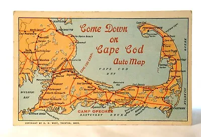 Vintage 1916-53 Postcard Come Down On Cape Cod Auto Map Cape Cod Massachusetts • $8.26