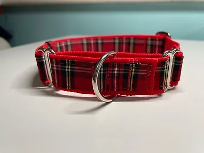 Martingale Dog Collar 25mm/ 20mm Width In Red Tartan Design • £9