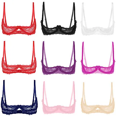 Women's 1/4 Cup See Through Lace Bra Underwired Push Up Shelf Bra Top Bralette • £8.82