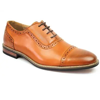 New Men's Brown Dress Shoes Cap Toe Lace Up Oxfords Leather Lining Parrazo • $24.95