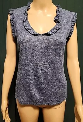 Agnes B Women's Blue Sleeveless Linen T Shirt Ruffle Detail Size 2/M • $25