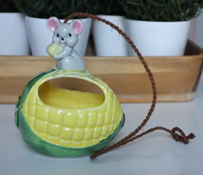 Vtg Enesco Mouse Sitting On Ear Of Corn Cob Hanging Planter Ceramic Yellow 1980s • $14.99