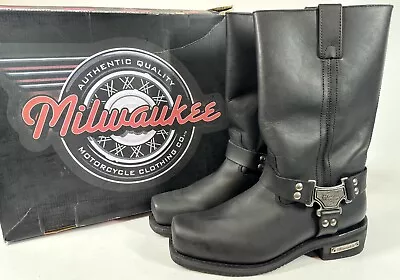 Milwaukee MB410 Black Leather Classic Harness Motorcycle Boots Mens Size 11.5 D • $134.99