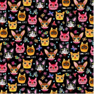 Feline Drive Fabric Puddy Cats Crazy Cats Black Fat Quarter 18 X 22  • $3.60