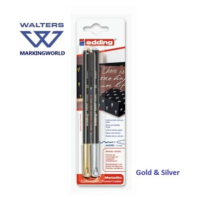 Edding 1200 Metallic Felt Tip High Quality Colouring Pens Pack 2 Gold & Silver • £5.33