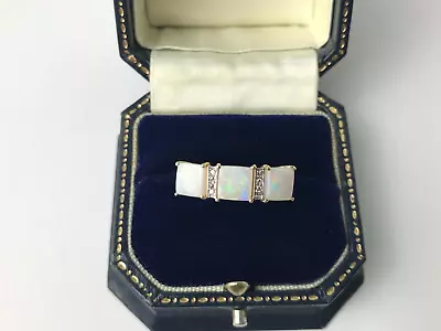 Opal Trilogy And Diamond Ring 9ct Gold Princess Cut Opal And Diamond Ring Size Q • £250