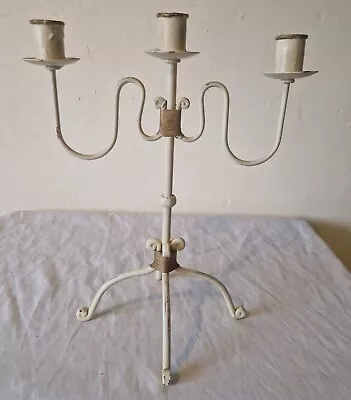 Shabby Chic Cream Metal Candelabra Candle Stick For 3 Candles Stylish • £19.99