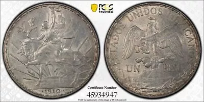 1910 PCGS AU58 | MEXICO - Silver One Un Peso  Cry For Independence  Coin #41270A • $749.95