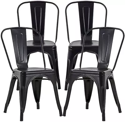 Metal Chairs Dining Chairs Set Of 4 Stackable Indoor Outdoor Restaurant Chairs • $130.25