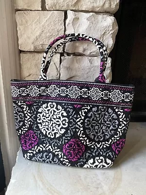 Vera Bradley Quilted Canterberry Tote Bucket Bag Purse Black White & Magenta • $20