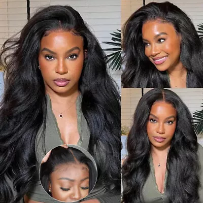 UNice Yaki Straight Pre Cut Lace Closure Human Hair Wigs Bye Bye Knots Glueless • $125.21