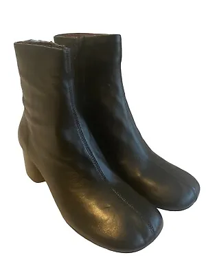 Zara Ankle Boots Zip Up 2” Block Heel Black Leather Womens US Sz 6.5 Eu 37 NWT • $46.74